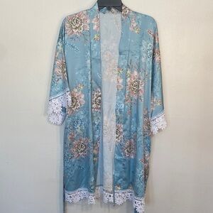 Floral Sky Blue Lace Robe